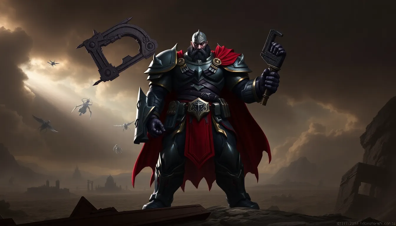 Darius from League of Legends poses with his Noxian Guillotine.