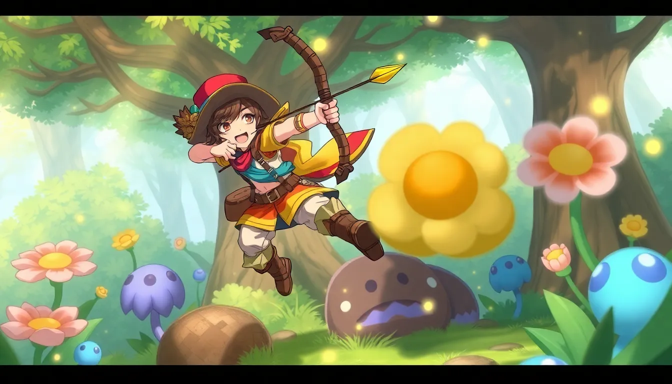 MapleStory Pathfinder character in a vibrant forest, showcasing agility and adventure.